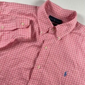 Ralph‎ Lauren Mens XL Pink Gingham Checkered Button Down Shirt Classic Fit Flaw